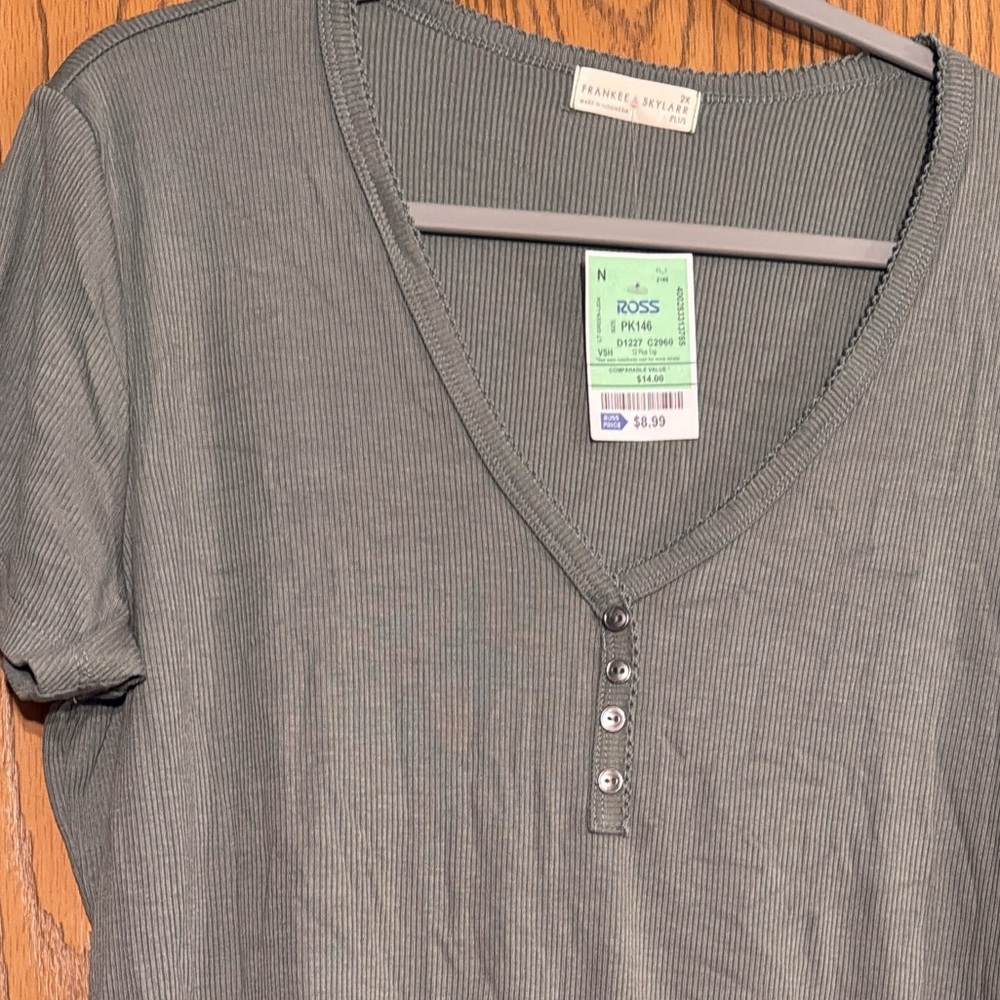 Gray V-Neck Buttoned Top